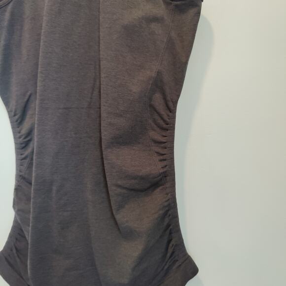 Lululemon Women's Dark Charcoal Grey Tank Top Ruched Sides Low Back Fitted - Picture 3 of 5